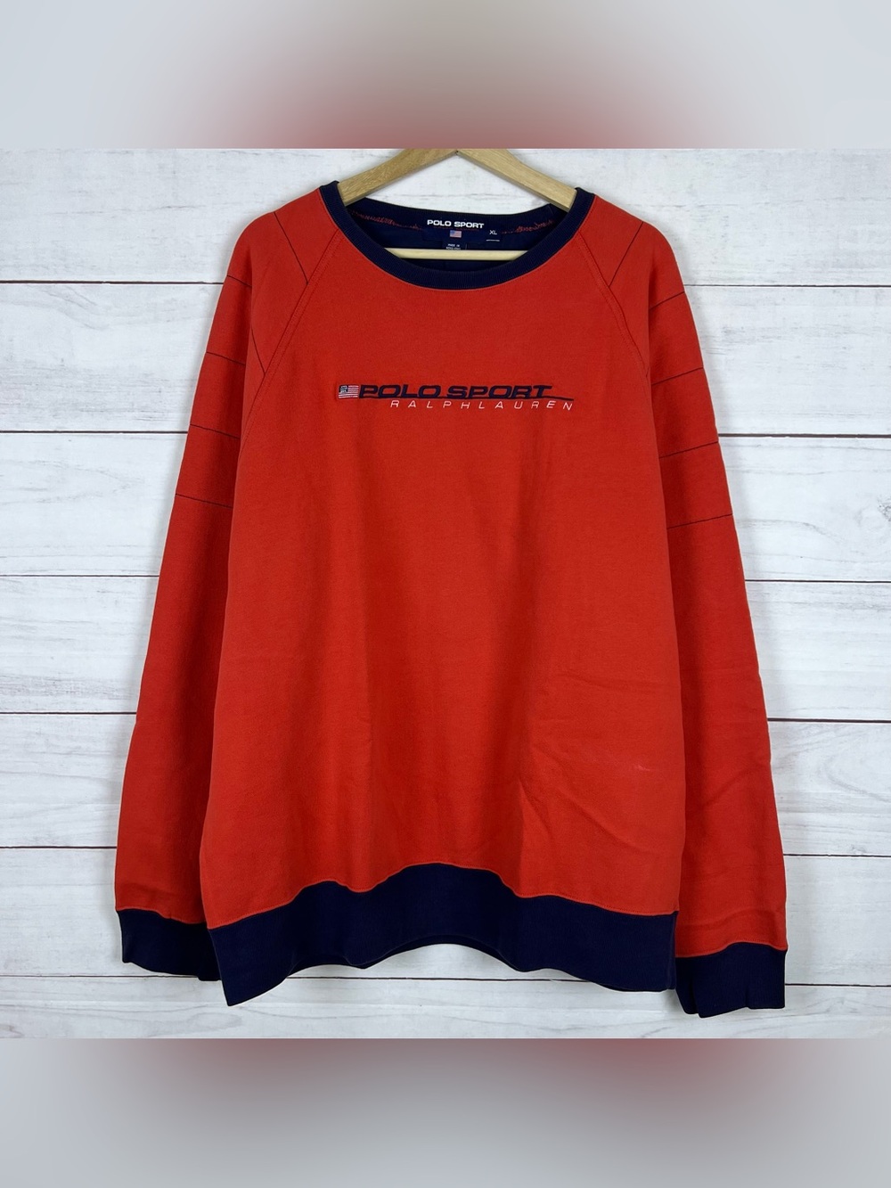 Vintage Polo Sport Ralph Lauren Orange Embroidered Crewneck Sweatshirt 90s XL